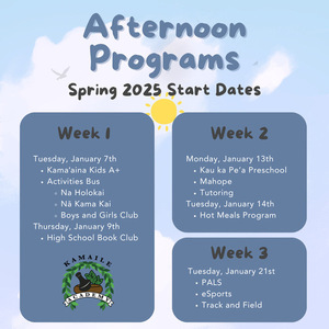 Afternoon Program Start Dates